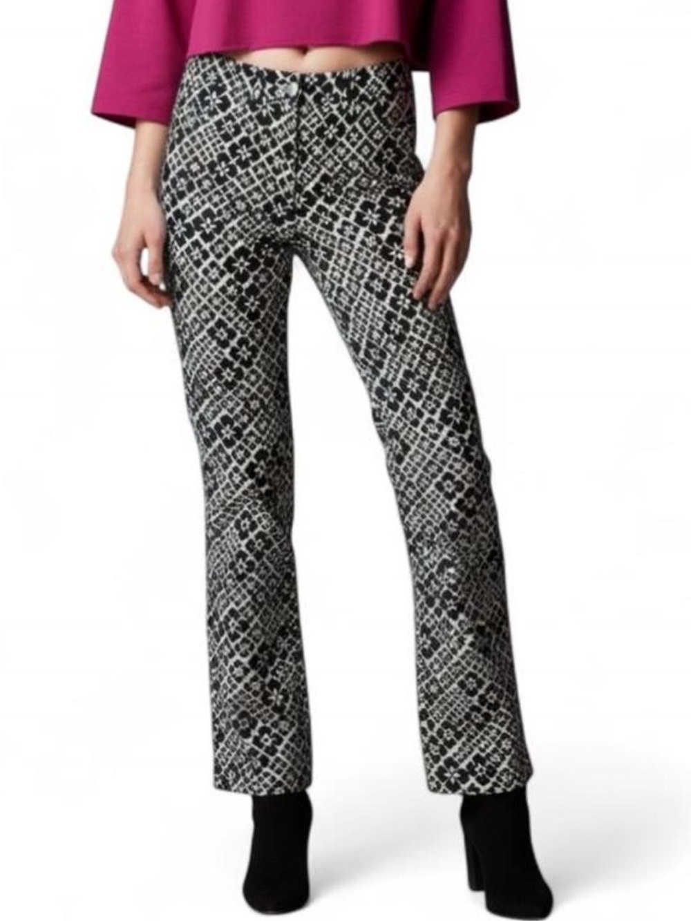 Anthropologie Y2K Black Off-White Mod Geometric Floral Tile Print Trouser Pants